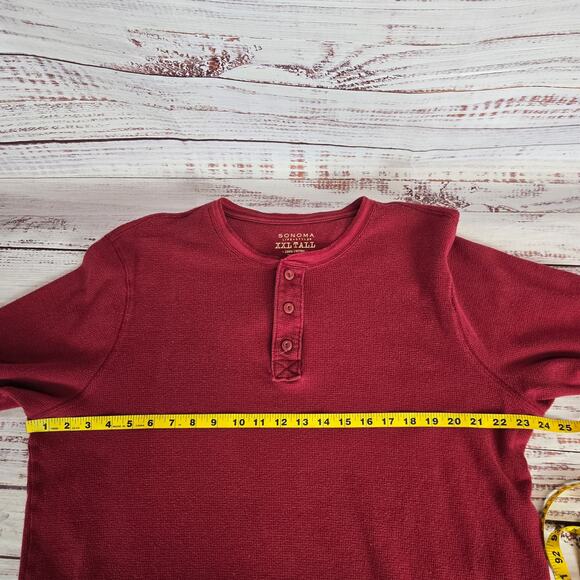 Sonoma Men's Thermal Henley 2XL Burgundy Waffle Knit 3 Button Look and Bundle - Picture 8 of 10